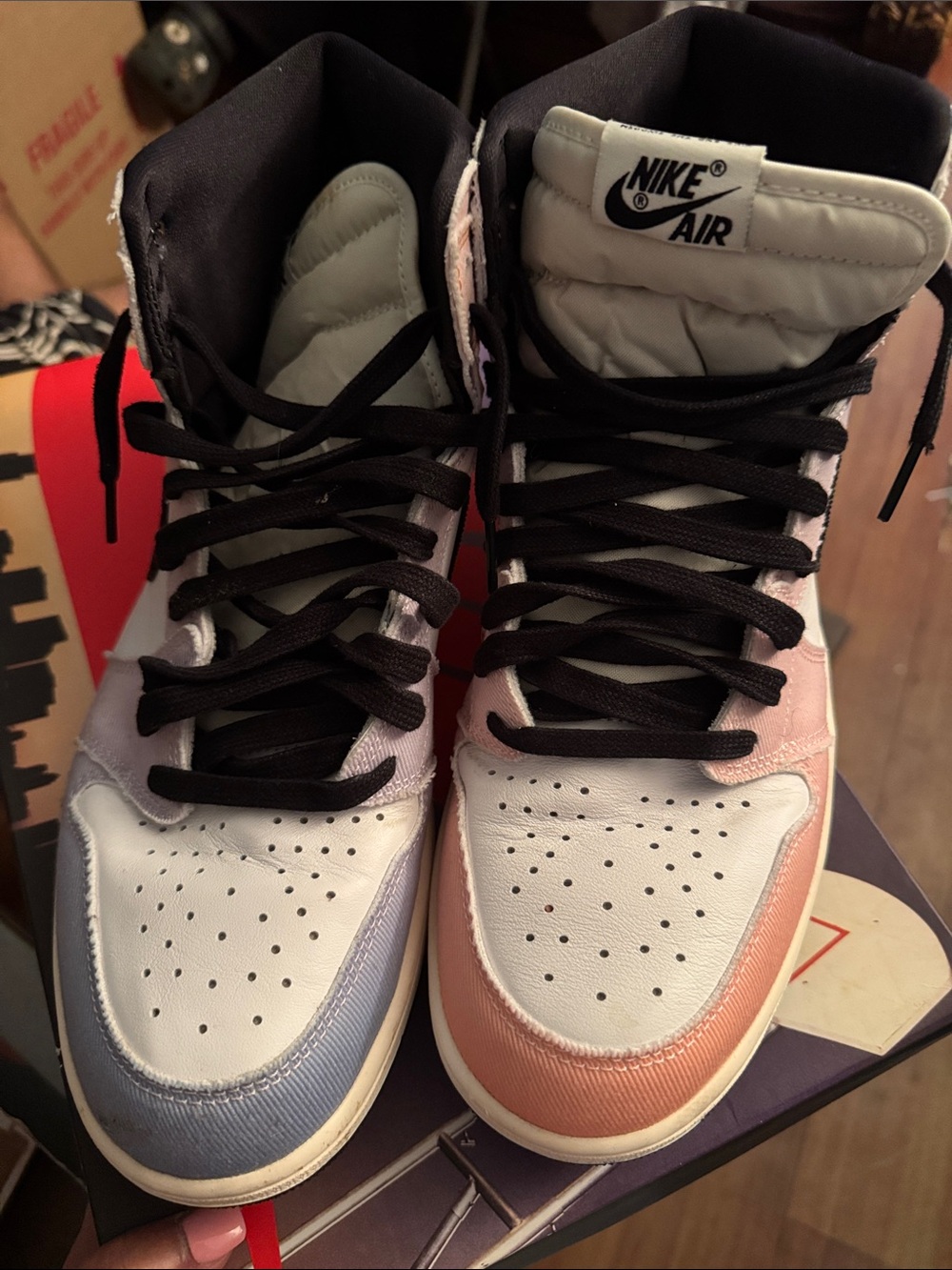 Jordan Women’s High-Top Sneakers in Pastel Pink & Pastel Blue